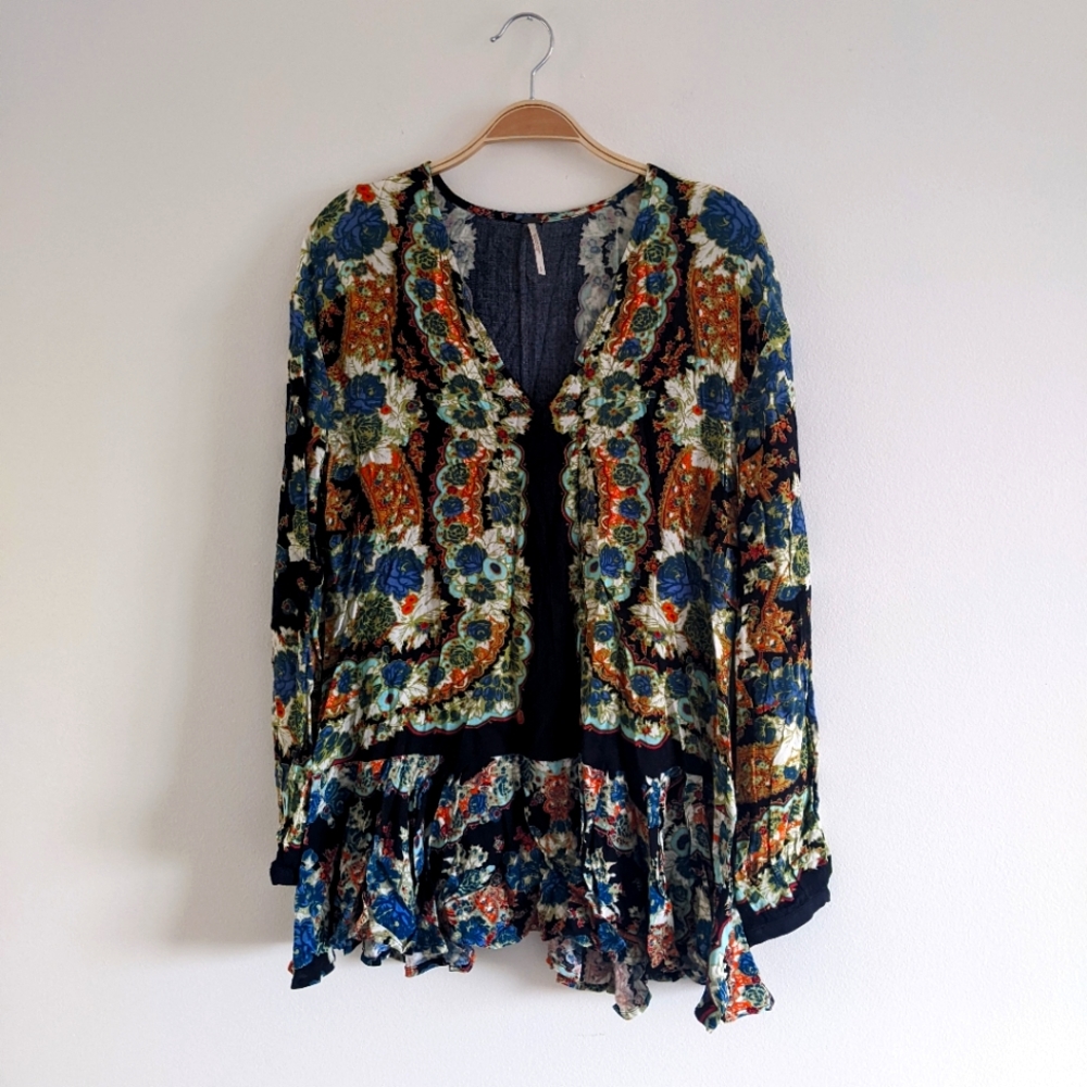 Free people printed boho tunic smock dress sz S